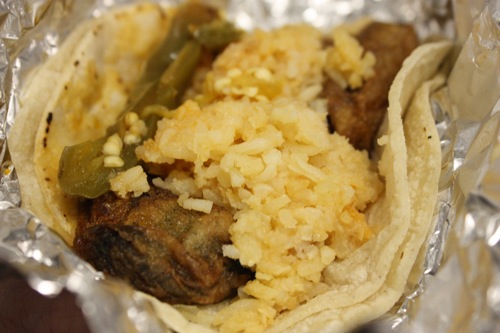 tacos de arroz y pollo